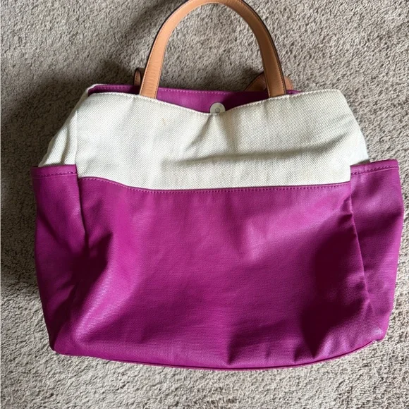 Authentic Tory Burch Fushia and Cream Pierson Mini Tote with Gold Hardware - Picture 7 of 11